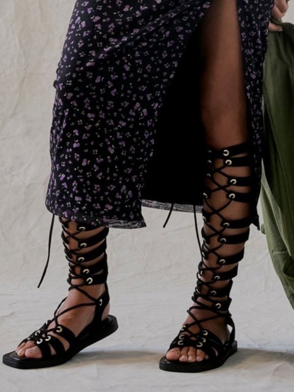 Free People SunChaser Black Lace-Up Gladiator Knee-High Sandals - Picture 5 of 9